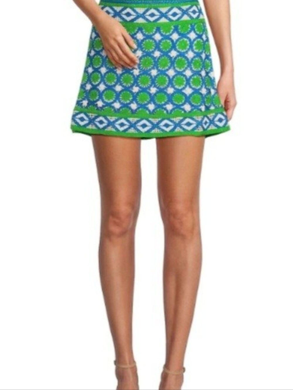 Chelsea & Violet Green and Blue Printed A-Line Mini Skirt